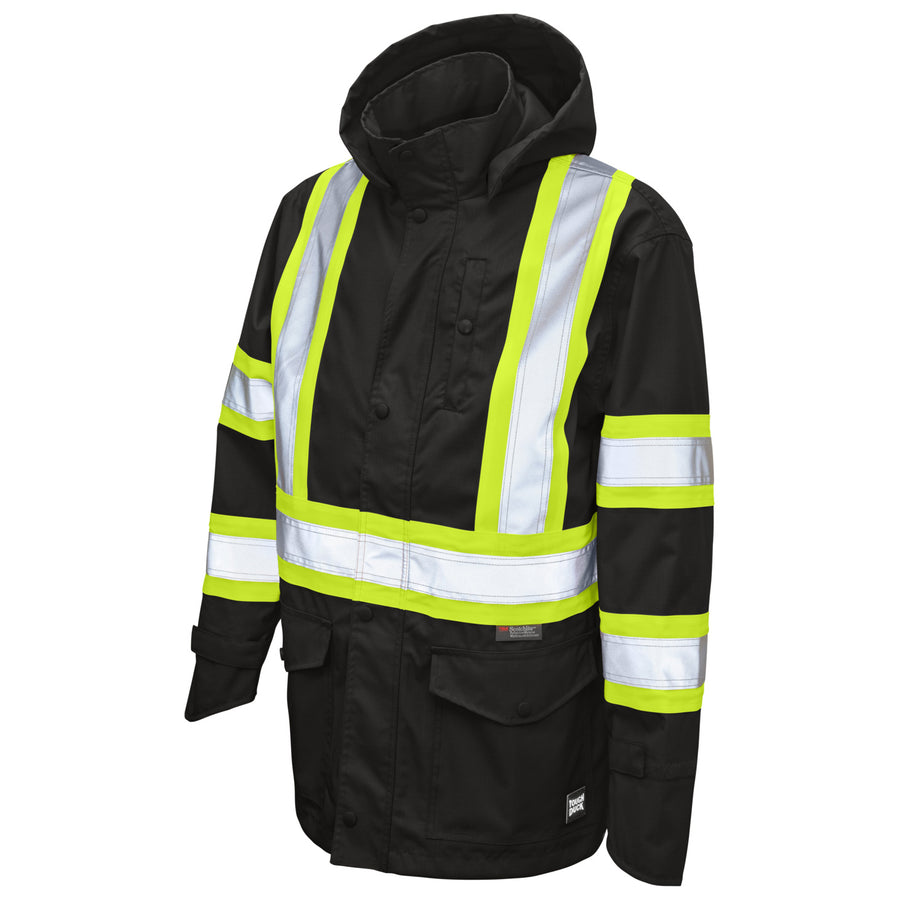 Hooded Moto Reflective Rain Jacket - Black