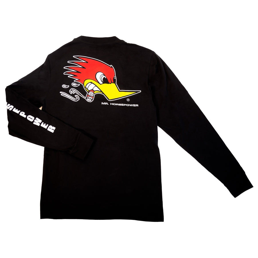 Mr. Horsepower Traditional Design Long Sleeve T-Shirt - Black