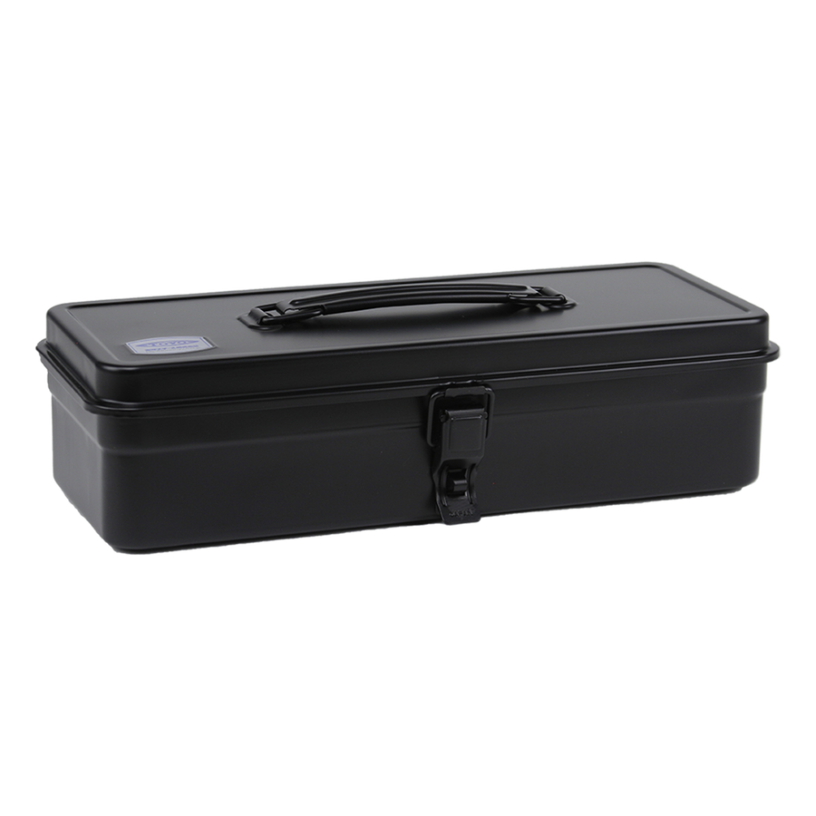 Toyo Steel T-320 Black. Sleek matte black toolbox with a round handle and cylinder lock, designed for durability and efficient storage. 1.0kg.