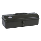 Toyo Steel Y-350 Moss Green. Durable moss green steel container featuring a sleek camber-top cover and a convenient round handle for versatile storage. 1.3kg.