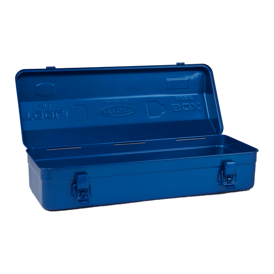 Toyo Steel Y-410 Camber Top Blue. Open lid reveals a spacious interior with a glossy blue steel finish, including a round handle and camber-top design. 1.5kg.