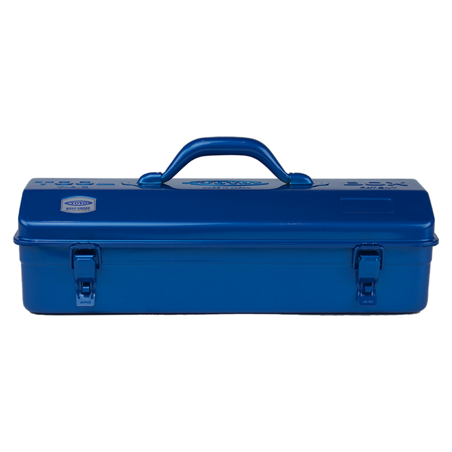 Toyo Steel Y-410 Camber Top Blue. Elegant blue steel container with a camber-top cover and round handle, designed for practical and stylish storage. 1.5kg.