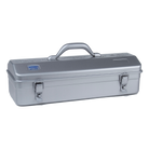Toyo Steel Y-410 Camber Top Silver. Elegant silver steel container with a functional camber-top cover and round handle, providing a sleek and practical storage solution. 1.5kg.